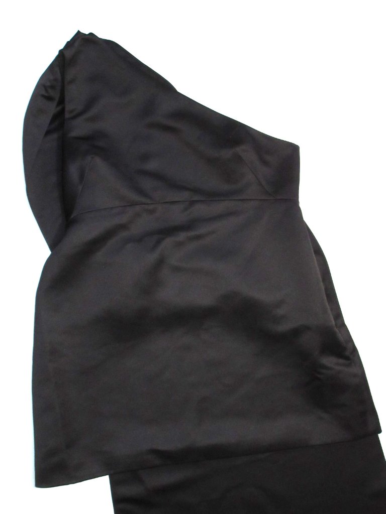 Nwt Hill House Eden In Black Satin One Shoulder Floor-Length Train Mini Dress 12 — image 4 of 7